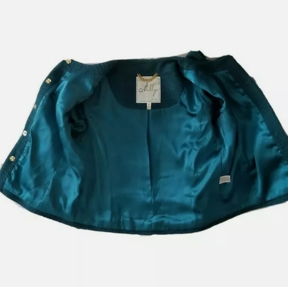 Millie of New York Tweed Boucle Teal Jacket sz 6 - Picture 5 of 11